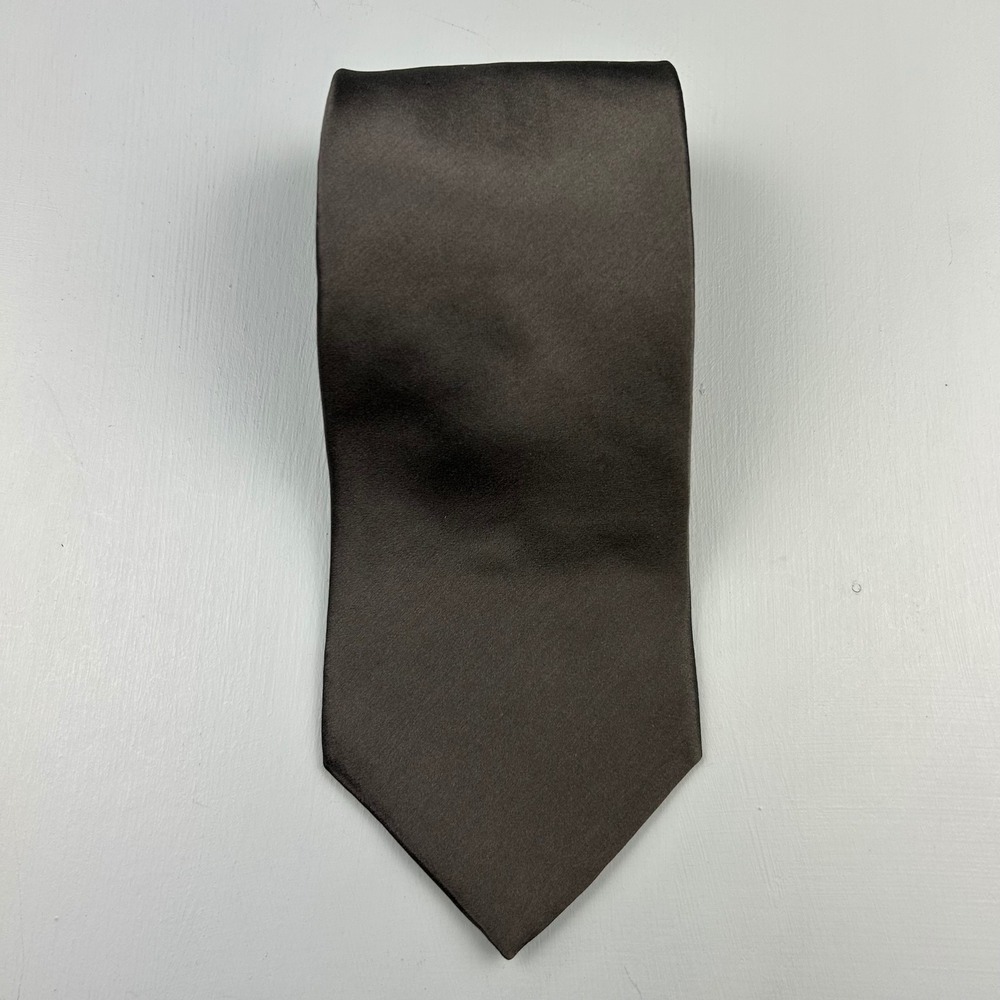 Essante Mens Silk Necktie Solid Charcoal Gray Satin Formal Business Tie USA Made